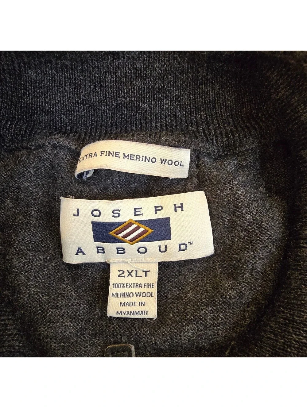 Joseph Abboud 100% Extra Fine Merino Wool Quarter Zip Sweater Size 2XL Tall Gray